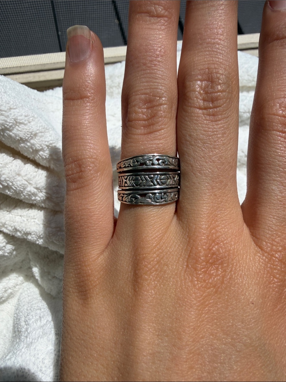 Handcrafted Sterling Silver Three-Band Scroll Ring